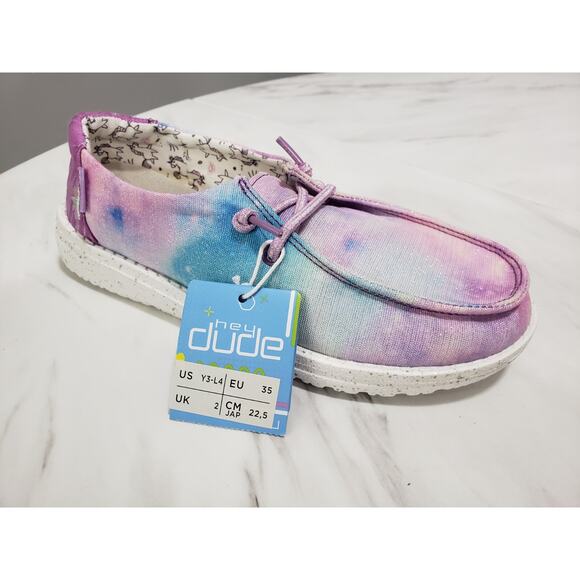 NEW SIZE 3 Hey Dude Wendy Youth Kids Girls Unicorn Dreamer Slip On Shoes Tie Dye - Picture 1 of 7